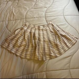 Beige Plaid Pleated Skirt